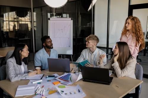 Professional marketing team working together